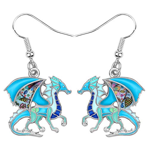 Enamel Alloy Dinosaur Fantasy Dragon Earrings Drop Dangle Unique Animal Jewelry For Women Dragons Gifts - color: Blue