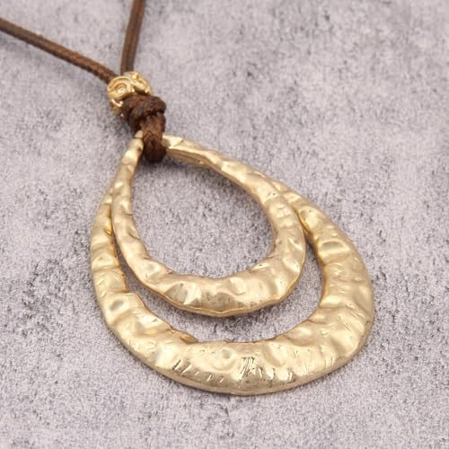 GelConnie Leather Necklaces Turquoise Long Boho Necklaces for Women Brown Chunky Circle Pendant Chocker Necklace Gold Sweater Necklace - style: Boho Circle Necklace