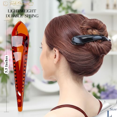 RC ROCHE 6 Pcs Duck Bill Alligator Hair Clips for Women Sectioning Flat Claw Long Thick Hair Inner Teeth Curved Styling Jaw Strong Secure Grip Salon, Large Black, Brown, Clear - color: (Large) Black, Brown, Clear