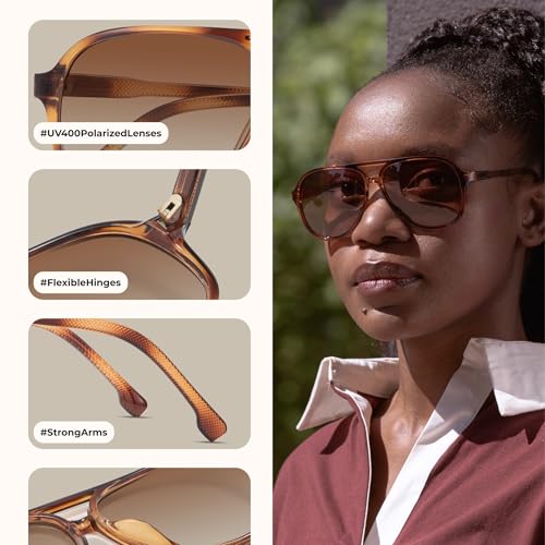 livho Trendy Polarized Aviator Sunglasses Women Men, Retro Sun Glasses for Women Men 2025, Oversized UV Protection Shades - color: Tortoise Brown + Black/Grey