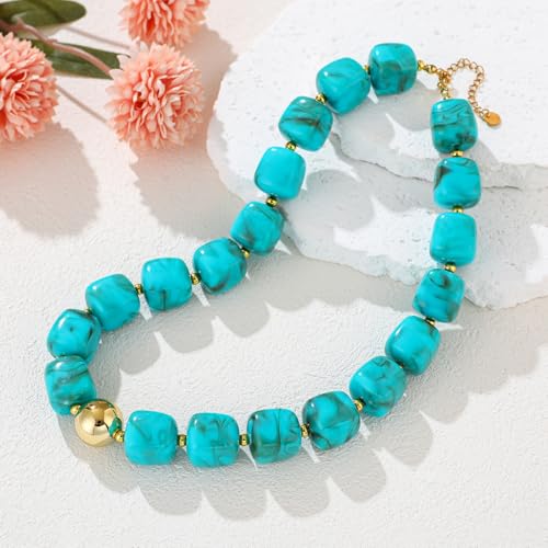 Chunky Beaded Necklace For Women Colorful Boho Beach Rainbow Statement Resin Necklace For Women Jewelry - color: Green