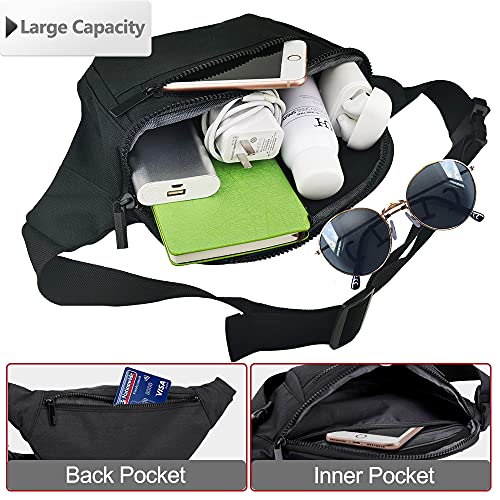 Fanny Pack for Men Women,Crossbody Waist Bag Pack,Belt Bag for Travel Walking Running Hiking Cycling,Easy Carry Any Phone,Wallet (Black) - color: Black