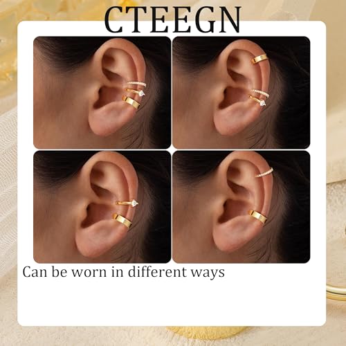14K Gold/Silver Plated Ear Cuffs Set Dainty Clip Piercing Stack Small Cartilage Hoop Huggie Trendy Tarnish Hypoallergenic Jewelry Gift - style: gold style 5