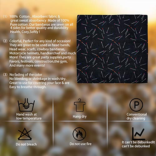Cotton Bandanas for Men & Women Paisley Cowboy Bandana Handkerchiefs for Hair 22x22 - color: 3pcs Firewood Stick Pattern-1