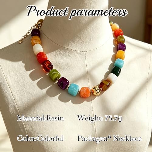 GAUEIOUR Summer Beach Jewelry Chunky Beaded Necklace for Women Boho Charm Jewelry Accessories Surfer Trendy Statement Big Colorful Resin Bead Vcation Choker Necklaces