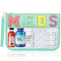 BuyCard Chenille Letter Clear Medicine Bags, Makeup Meds Bags, Preppy Patch Cosmetic Bag with Zipper and Wristlet, Waterproof PU&PVC Toiletry Medicine Storage Case, Portable Travel Drugs Pills Pouch - color: Green-Meds