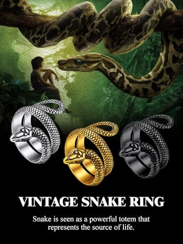 Stainless Steel/18K Gold Plated/Black Snake Ring for Men Women Size 7-12 Serpent Reptile Rings Punk Gothic Jewelry(with Gift Box) - color: 04-Steel-Personalized