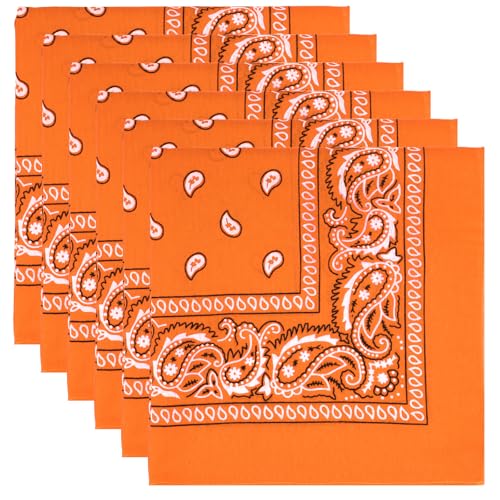 6 Pack Pure Cotton Bandana, Multi-Purpose Square Handkerchief, Face Mask headband for Men and Women - color: Orange