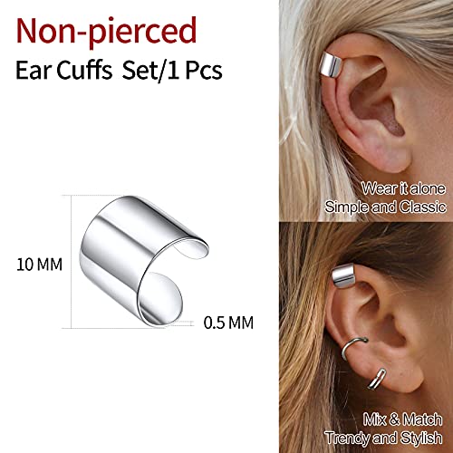 ChicSilver 925 Sterling Silver Ear Cuff Earrings Non Piercing Clip on Cartilage Cuff Earrings for Women - style: D: 10mm Simple Cuff