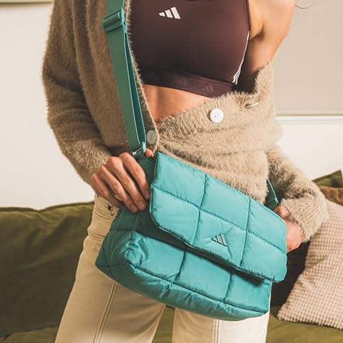 adidas Unisex Quilted Crossbody Bag – Soft Cushioned Puffer Purse, Foldover - color: Tropic Bloom
