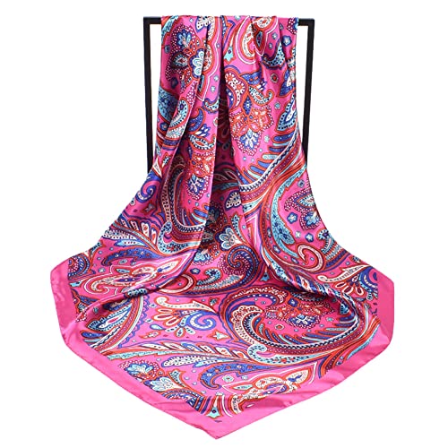 4Pcs Silk Head Scarves for Women Satin Hair Scarf 35”Large Square Bandana Silk Like Neck Scarf Shawl - color: Blue/Purple/Red/Black