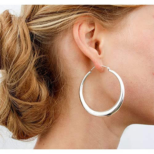 EXGOX Sterling Silver Hoop Earrings - Hypoallergenic, Lightweight, Chunky, 14K Real Gold Plated, Big Large Hoops for Women - color: Chunky&Silver 50mm