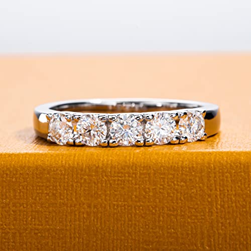 Moissanite Eternity Rings Wedding Bands D Color VVS1 Clarity Round Brilliant Cut 925 Sterling Silver 5/6 Stones Anniversary Band Rings for Women with Certificate - color: 5 Stones