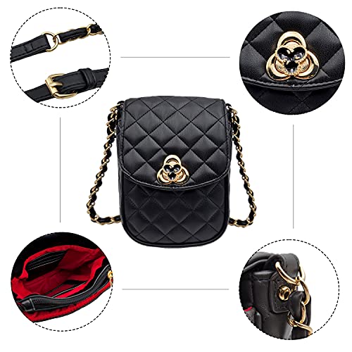 Phone Crossbody Bags for Women Small Vegan Leather Mini Shoulder Wallet Card Quilted Purse - color: C - Black & Gold