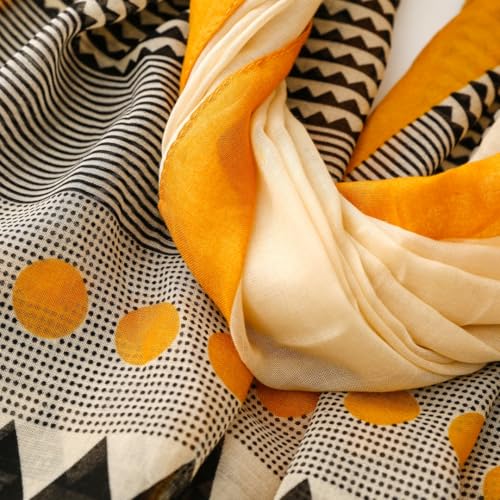 WaJuemy Travel Boho Scarf for Women Casual Lightweight Pashmina Scarves Fashion Multicolor Shawl Wraps with Fringed Beads - color: 01c Yellow Plaid