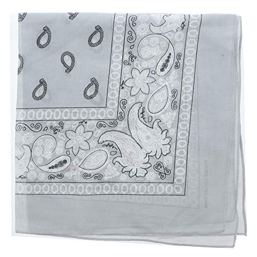 Motique Accessories Extra Large Paisley Bandana 27x27 Inch - color: Light Grey