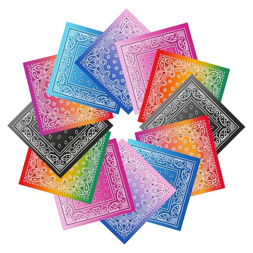 URATOT 12Pcs Paisley Cotton Bandana Printed Head Scarf Set | Rich color options classic paisley printed available for both adults and children with diverse usage scenarios - color: Mixed Colors F