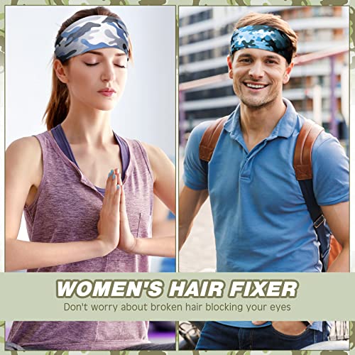 18 Pcs Sports Sweatbands for Men Women Camo Headbands Workout Non Slip Headbands Breathable Head Band Fitness Stretchy Unisex Hairband for Yoga Running Cycling Ball - color: Camouflage