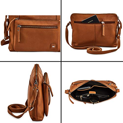 Leather Crossbody Bags for Women Small Soft Genuine Pebbled Sling Shoulder Handbag Crossover Purse with Full Adjustable Strap (Cognac Nappa) - color: Cognac Nappa