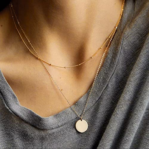 CHESKY 14k Gold Plated/Silver Plated Dainty Necklace for Women, Trendy Satellite Choker Necklace Thin Beaded Layered Choker Necklaces Discs Paperclip Chain Necklaces Womens Simple Jewelry - style: Layered Satellite Coin-Gold