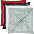 Mochabao 100% Cotton 27" x 27" Large Bandanas for Men & Women, Multi-Purpose Bandana Headbands, Square Head Scarf - color: White/Red/Black/Sage Green