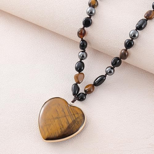 Long Necklaces for Women Boho, Oval Waterdrop Turquoise Pendant, Natural Stone Beaded, Handmade,Vintage & Elegance, Boho Fashion Charm Beaded Necklace for Women - style: M-TigersEye