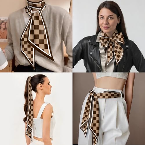Head Hair Scarf Neck Silk Feeling Scarves Long Thin Satin Fashion Handbag Cute Decoration Women Girls 59 * 6.7'' - color: O-6-brown