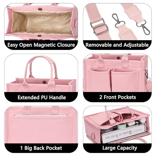 ZHMO Canvas Tote Bag for Women,Women's Bags Crossbody Bags Work Laptop Tote Bag Large Handbags Purse for Travel Nurse Teacher - color: Pink With Compartments
