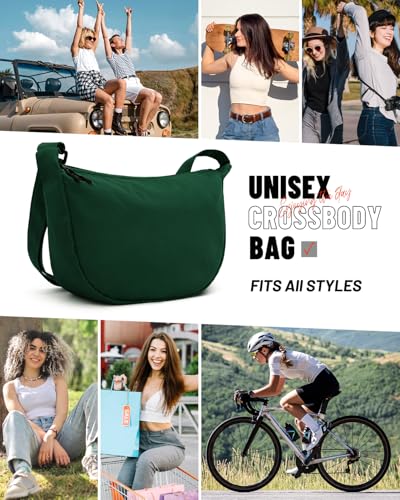 Crossbody Crescent Bag for Women Men Trendy, Crescent Sling Bag with Adjustable Strap, 2 Zippers Lightweight - color: Deep Green