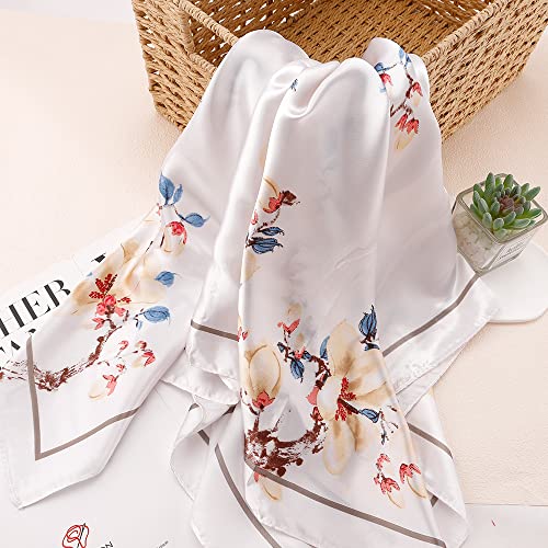 NZKNP Silk-Like Head Scarf - Women's Bandana Wraps - color: 22-classical White Flowers, size: 35"*35"