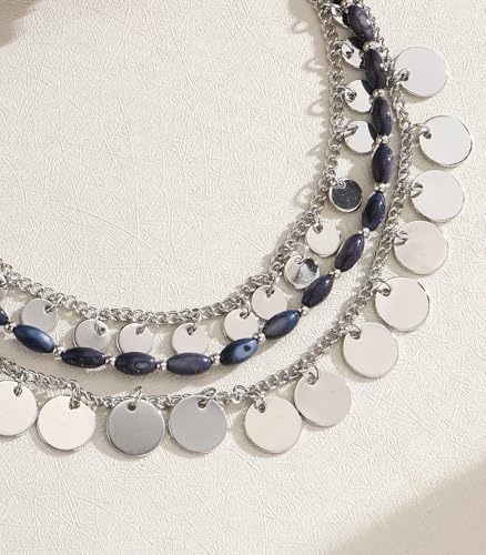 Noessla Layered Beaded Chunky Necklace for Women Boho Two-color Shell Statement Necklace Fashion Collar Costume Jewelry Gifts for Mum - color: 94-Navy Blue