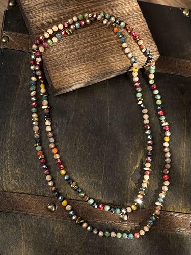 MINACHI Colorful Irregular Beaded Long Necklace, Coated Reflective Glass Beads, Bohemian Vintage Chunky Costume Jewelry for Women - style: Necklace R21-056