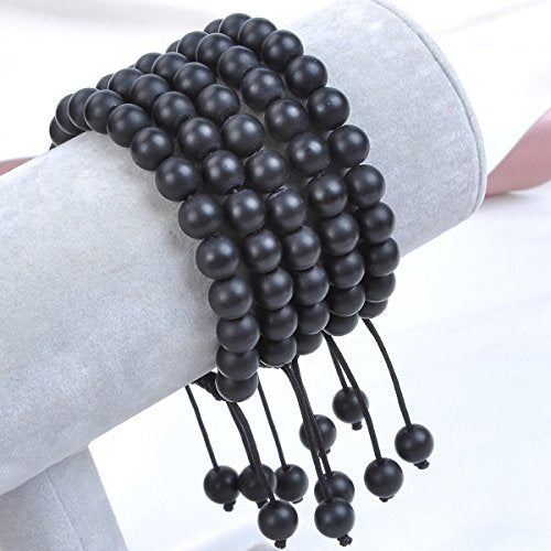 MASSIVE BEADS Natural Healing Power Gemstone Crystal Beads Unisex Adjustable Macrame Bracelets - color: Matte Onyx, size: 6mm