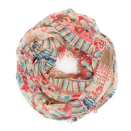 MELIFLUOS DESIGNED IN SPAIN Scarf for Women Lightweight Floral Flower Scarves for Summer Fall Shawl Wrap - color: Barcelona Collection 3 - Beige Flower Design