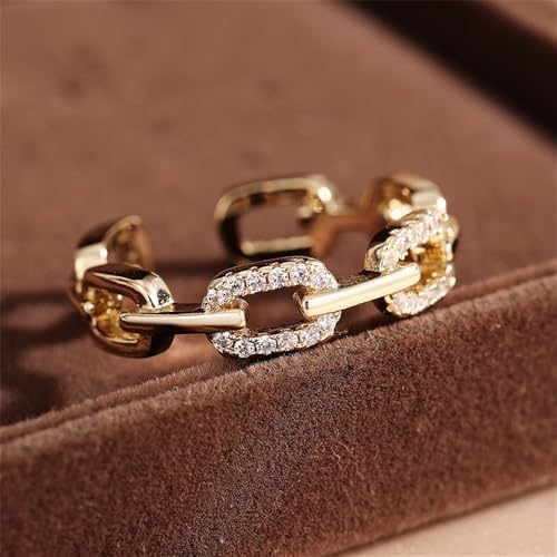 Chain-Shaped Opening Women's Ring with Micro-Pave Cubic Zirconia - color: Gold Color
