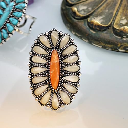 Turquoise Ring Boho Western Jewelry Chunky Thumb Statement Ring Dainty Simple Finger Open Jewelry Gift for Women Boho Dresses Accessories - color: B2:white turquoise rings