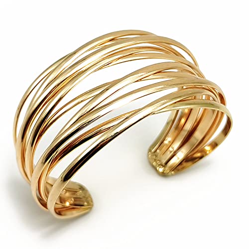 YBMYCM Chunky Gold Cuff Bracelet for Women Gold Line Web Wrist Cuff Bangle Bracelet Fashion Costume Jewelry - color: Gold