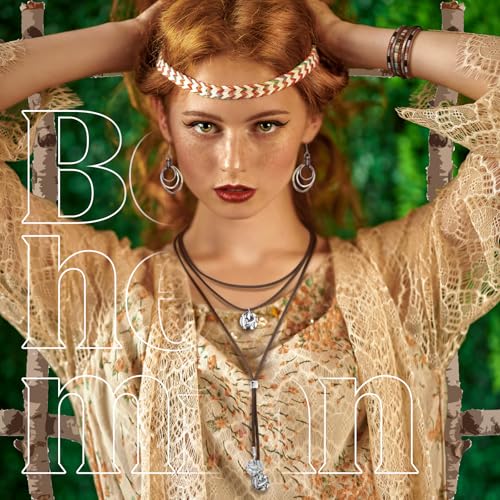 Inbagi 3 Pcs Boho Western Jewelry for Women Turquoise Jewelry Set Vintage Earrings Bracelet Western Bohemian Necklace for Women Cowboy Cowgirls - style: Rustic