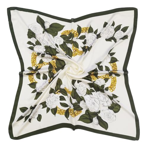 Julunar Silk Like Head Scarf for Women - Satin Large Hair Scarves - 35" Square Silk Hair Wrap for Sleeping with Gift Packed - color: A013-1 Flower White