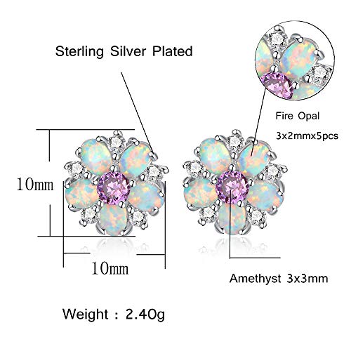 CiNily Flower Earrings,Opal Stud Earrings Sterling Silver or White Gold/Rose Gold Plated Ladies Flower Stud Earrings Cute Unique Earrings for Girls - color: purple
