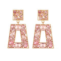 Rhinestone Rectangle Statement Earrings Colorful Crystal Geometric Drop Dangle Earrings for Women Prom Party - color: Pink