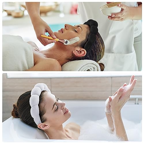 Ztomine Spa Headbands, Set of 2 - Terry Cloth Headband for Washing Face or Facial, Puffy Makeup Headbands for Face Washing, Mask, Skin Treatment - 1 White & 1 Black - color: Black+White