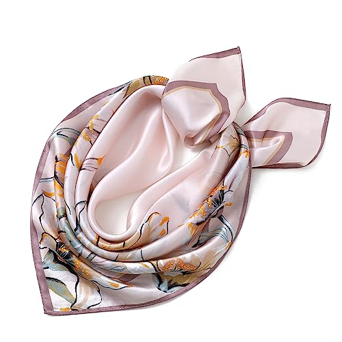 STARWHISPER 100% Pure Mulberry Silk Square Scarf-27''x27 Lightweight Hair Scarves Headscarf Night Sleeping with Gift Packed - color: Oriental Bloom