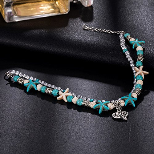 Fesciory Puka Shell Anklet for Women Summer Natural Cowrie Adjustable Ankle Bracelet, Handmade Boho Hawaiian Beach Seashell Jewelry - color: F:Heart