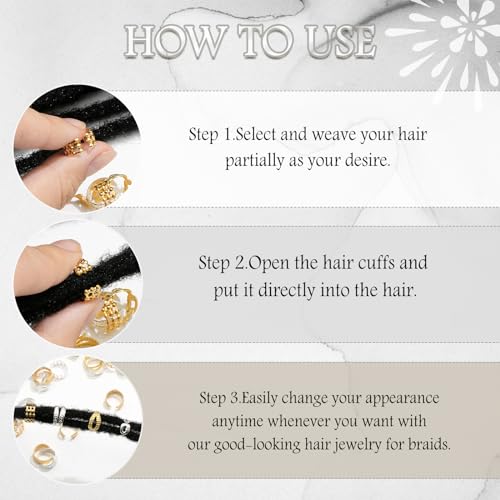 40PCS Hair Jewelry for Braids Gold&Silver Hair Cuffs Adjustable Braid Jewelry Non-Piercing Ear Clips Loc Dreadlock Accessories for Women and Girls - color: 1-Gold&Silver