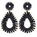 Raffia Teardrop Dangle Earrings Handmad Statement Drop Earrings - color: Black