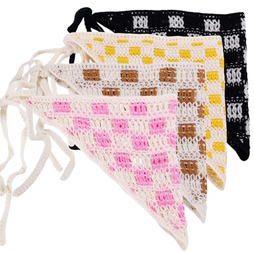 4 Pack Crochet Bandanas Boho Bandana Headband Cute Knitted Head Scarf (Square) - color: Square