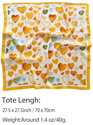 Silky Scarf for Women Lightweight Satin Bandanas Neck Hair Wrap For Sleeping Head Scarves 27.5" - color: A26 Yellow Heart/27.5"