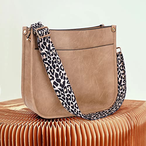 HKCLUF Crossbody Bag Purse for Women 2PCS/Set Leather Hobo Handbag Wallet Set With 2Adjustable Guitar Strap Shoulder Bag | Purse - color: A4-khaki