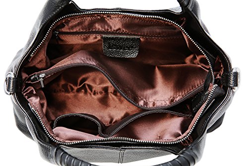 Iswee Genuine Leather Shoulder Bags Purses and Handbags for Women Satchel Designer Cross Body Hobo Medium Size Tote - color: Black